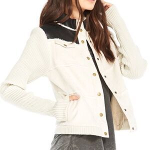 NWT Chaser White & Black Contrast Jacket Ribbed Knit Sleeves Modern Streetwear M